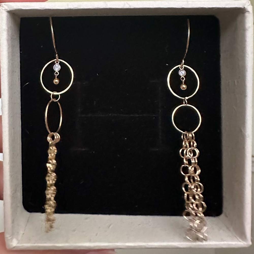 14k Dangle Mismatch Gold Tanzanite Earrings - Picture 2 of 2